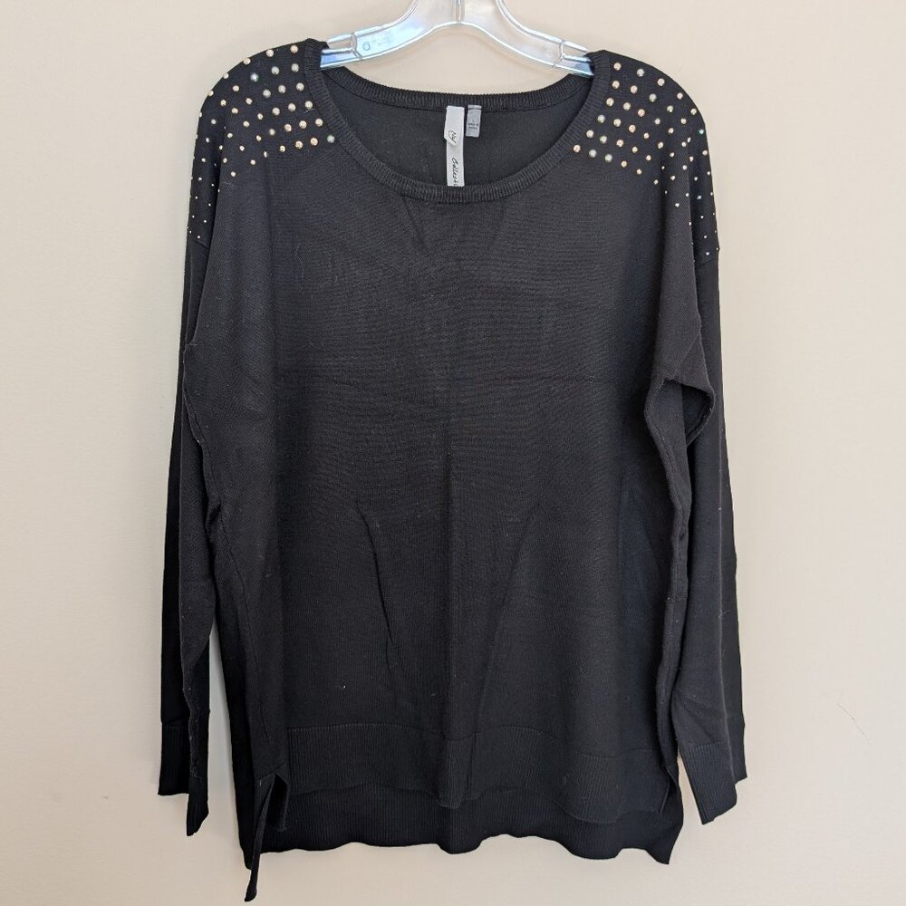 NY Collection black with silver stud details lightweight sweater Large EUC